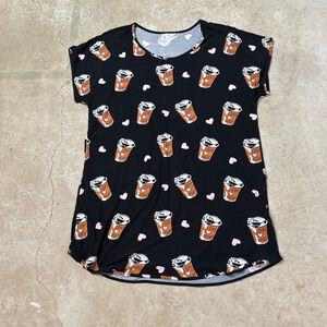 DKR & Co. Coffee Lovers Short Sleeve Printed Night Shirt Women’s Size 2X Black